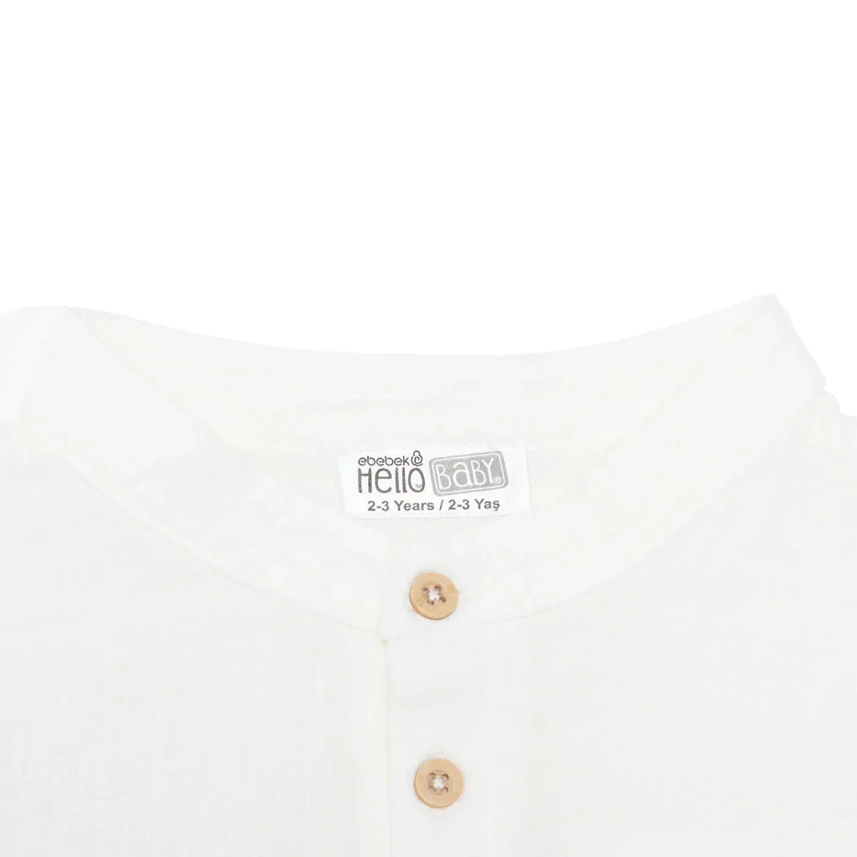 HelloBaby Boys Shirt Buttoned Little Sailor Mandarin Collar Long Sleeve - Ecru