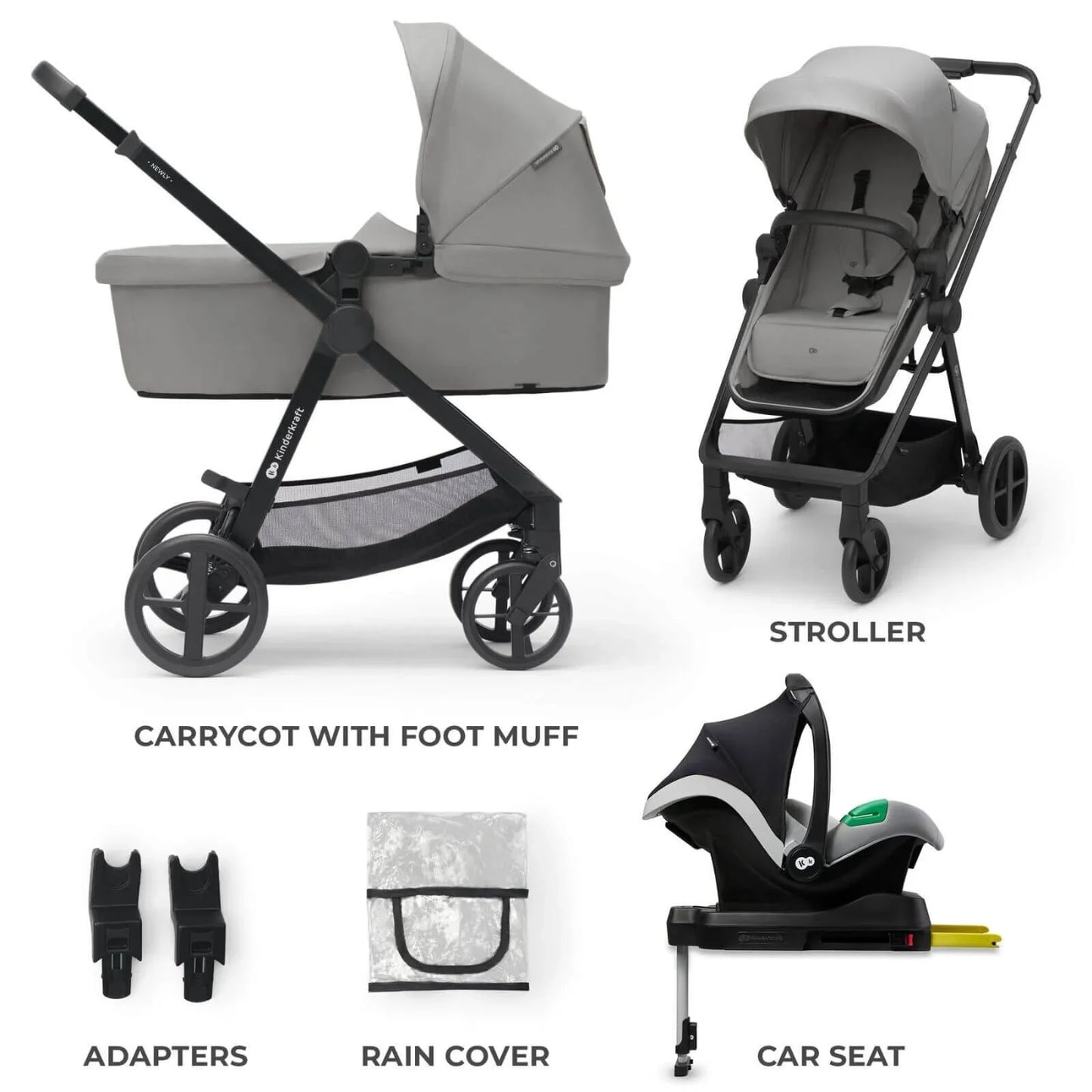 Kinderkraft Newly Mink Pro 4-in-1 Travel System - Moonlight Grey