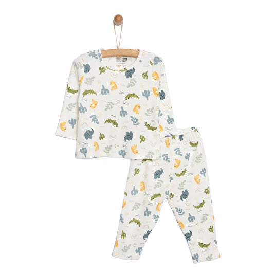 HelloBaby Baby Boy Elephant Printed Long Sleeve Pyjamas 2 pcs - Ecru