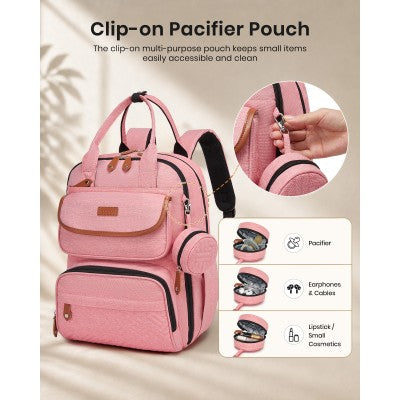 Kono Baby Changing Backpack With Changing Mat & Pacifier Pouch (Pink) - BCK2615PK