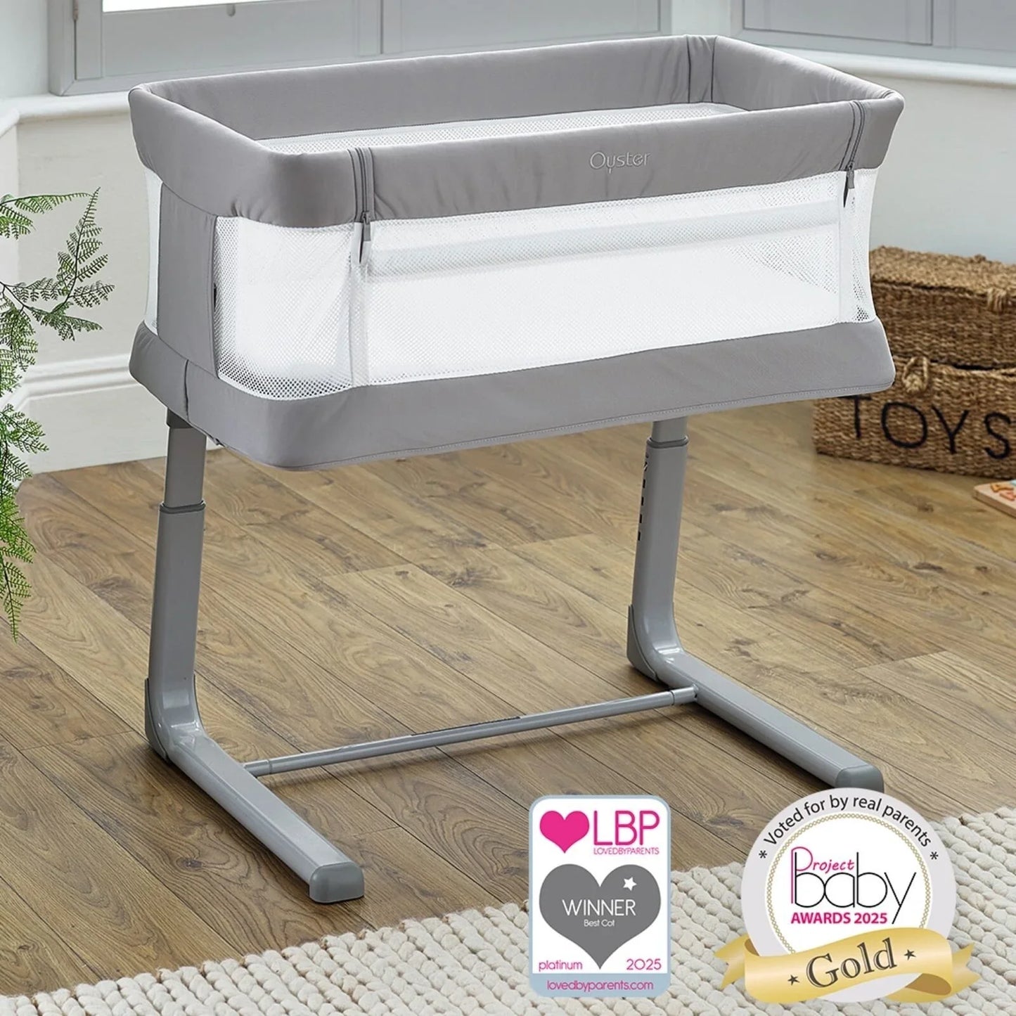 Oyster Wiggle Crib Co-Sleeper - Carbonite