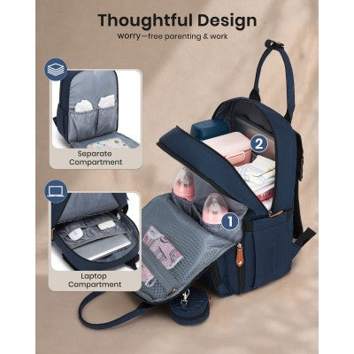 Kono Baby Changing Backpack With Changing Mat & Pacifier Pouch (Navy Blue) - BCK2615NY