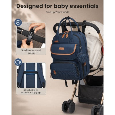 Kono Baby Changing Backpack With Changing Mat & Pacifier Pouch (Navy Blue) - BCK2615NY
