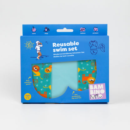 3 Piece Baby Swim Set with Swim Nappy, Swim top and Swim Hat in Cool Cats