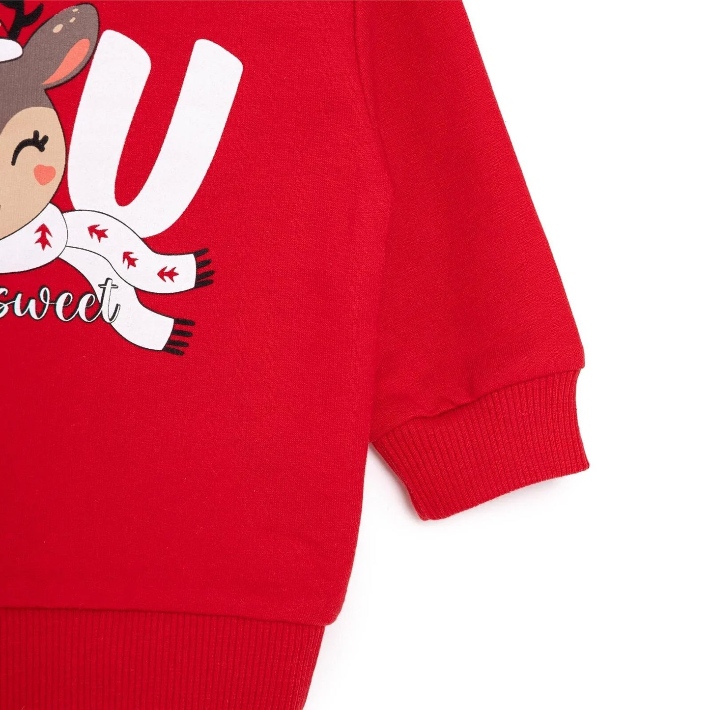 HelloBaby Christmas Baby Girl Low Raised Deer Printed Sweatshirt - Red