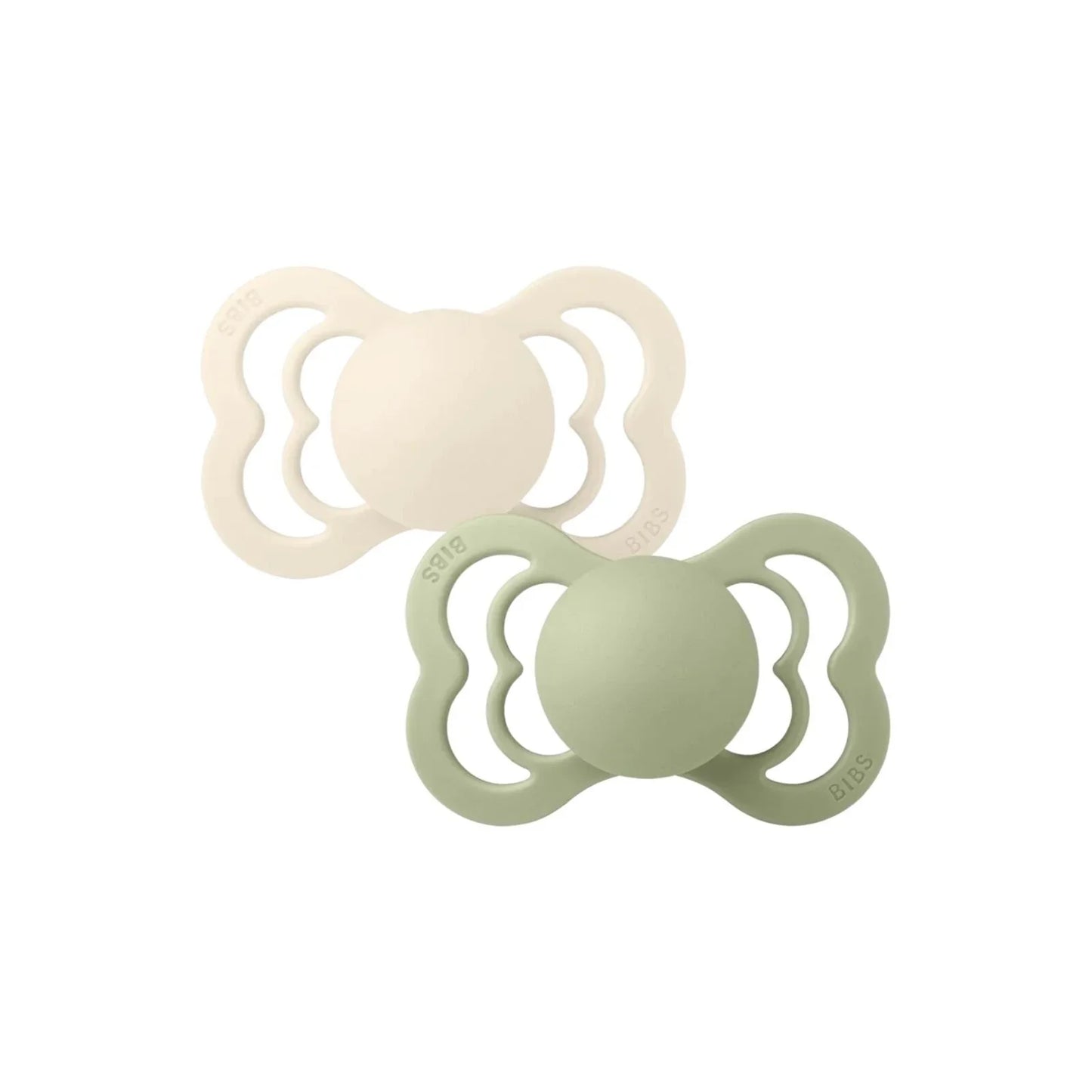 BIBS Supreme Latex Soothers 0-6 months Pack of 2 - Ivory & Sage