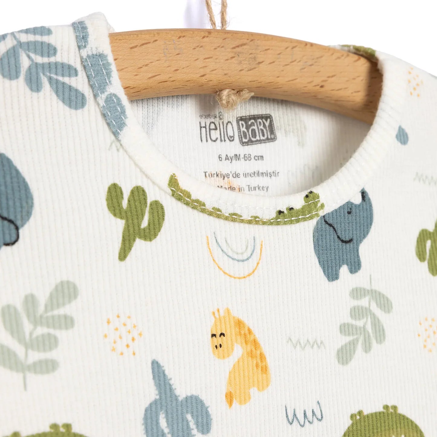 HelloBaby Baby Boy Elephant Printed Long Sleeve Pyjamas 2 pcs - Ecru