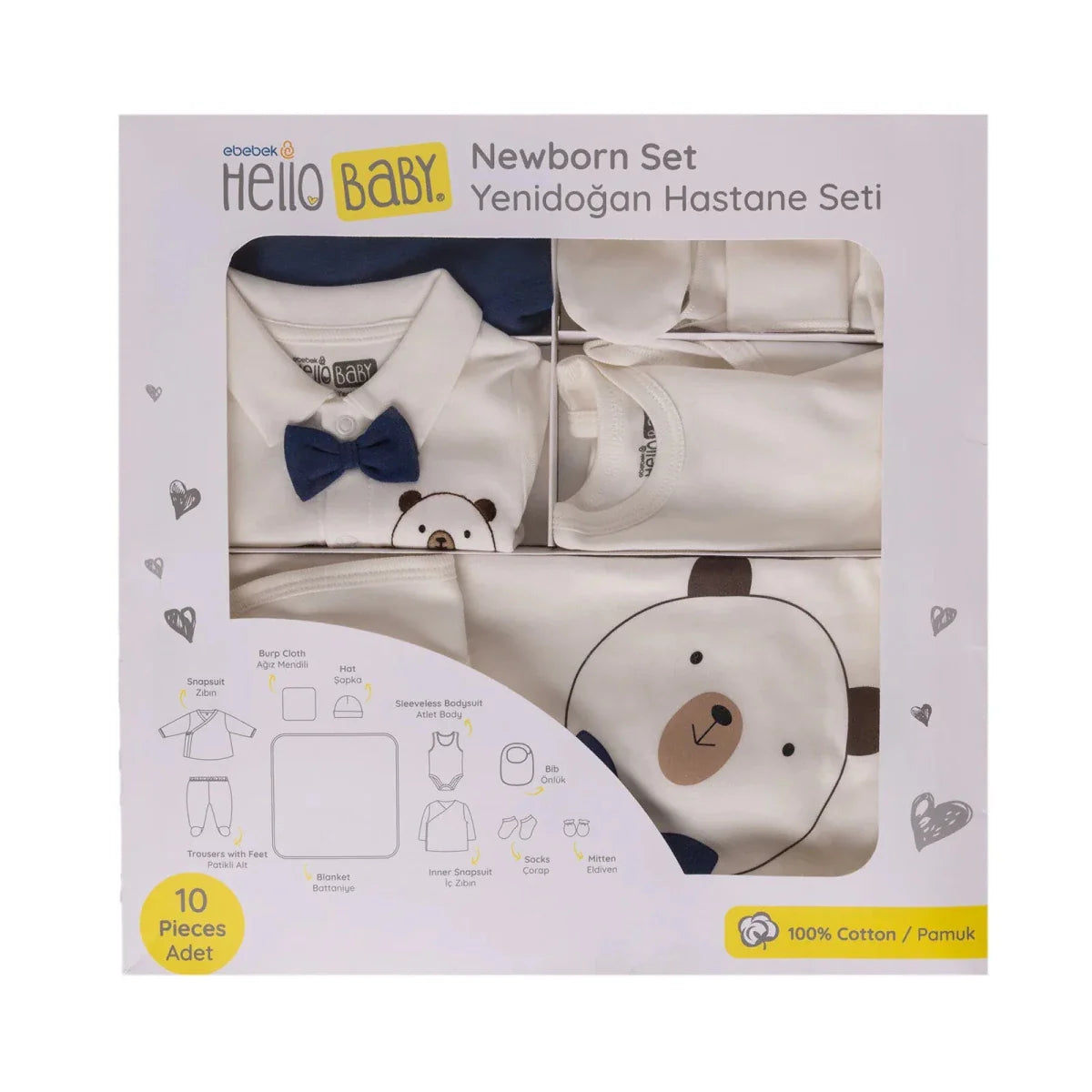 HelloBaby Newborn 10-Piece Newborn Hospital Set - Ecru