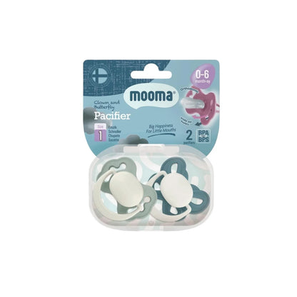 Mooma Clown & Butterfly Soothers 0-6 months Pack of 2 - River Green & Ball Blue