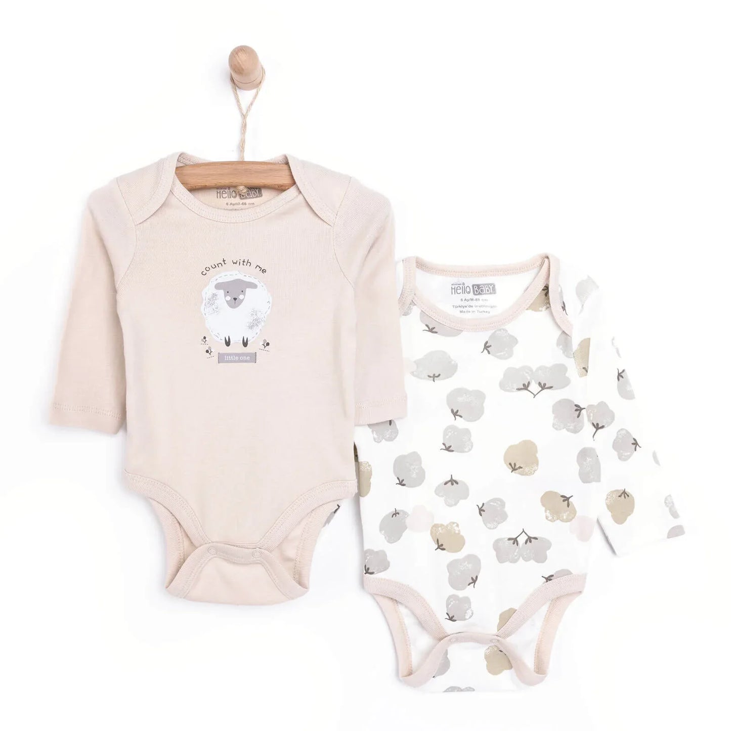 HelloBaby Baby Girl Long Sleeve Bodysuit 2 pcs - Beige