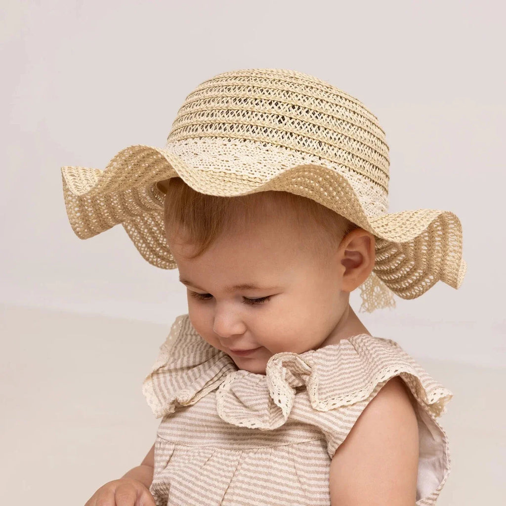 HelloBaby Ribbon Trim Straw Baby Hat (12 Months to 1-4 Years) - Ecru