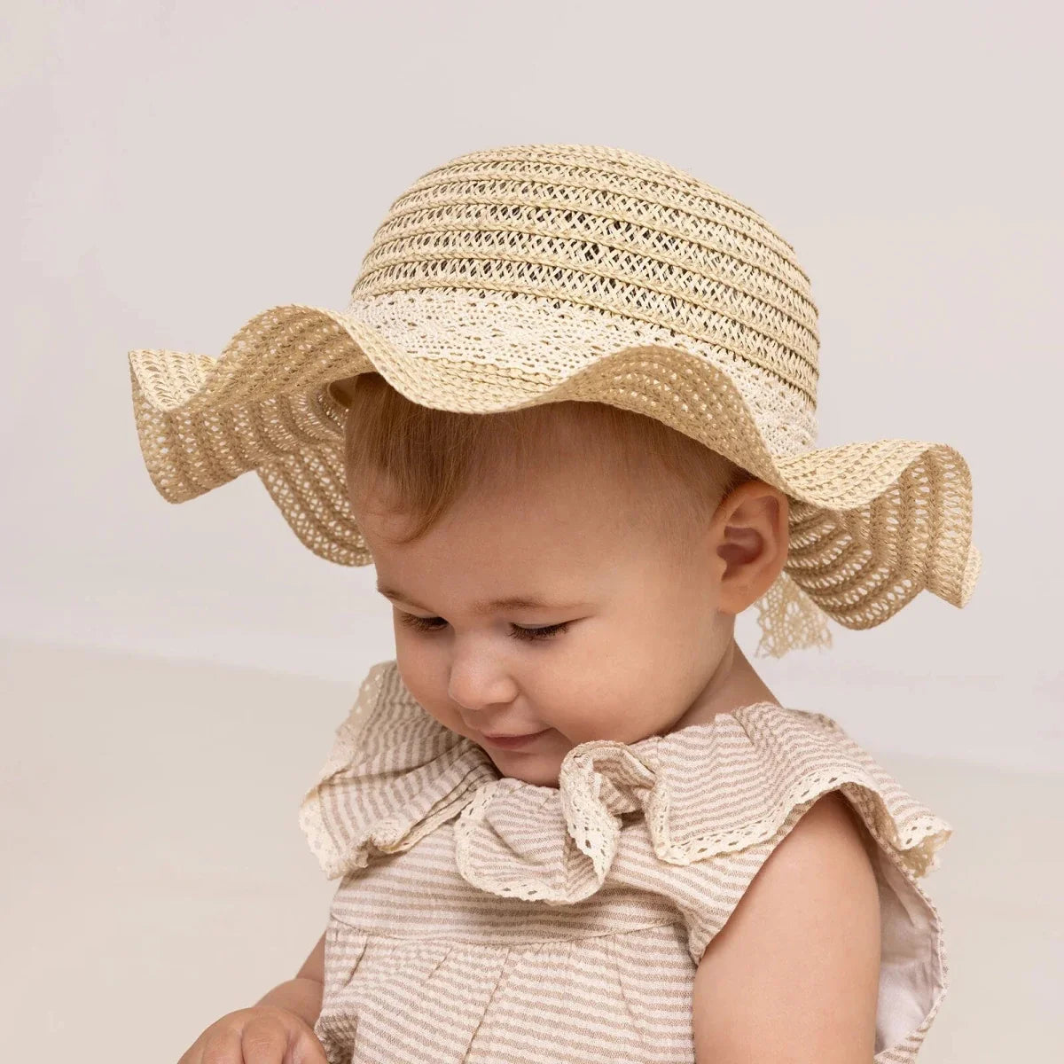 HelloBaby Ribbon Trim Straw Baby Hat (12 Months to 1-4 Years) - Ecru