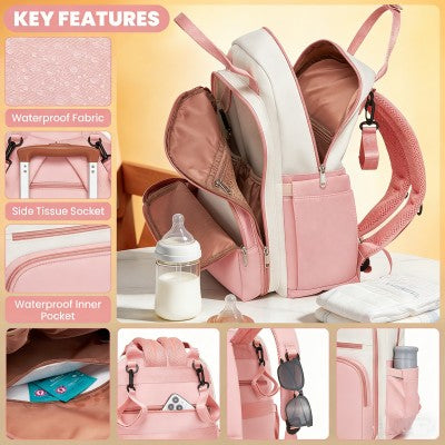 Miss Lulu Baby Changing Backpack (Pink & White) - BCM2532PK/WH