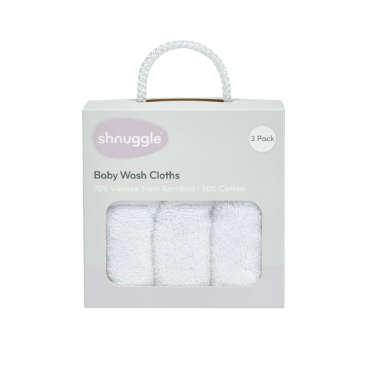 Shnuggle White Baby Wash Cloths - Pack of 3