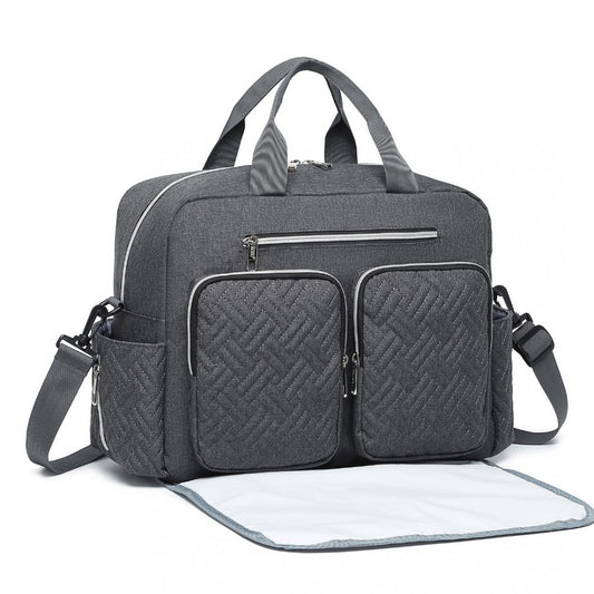 Dark Grey Functional Baby Changing Shoulder Bag With Changing Mat
