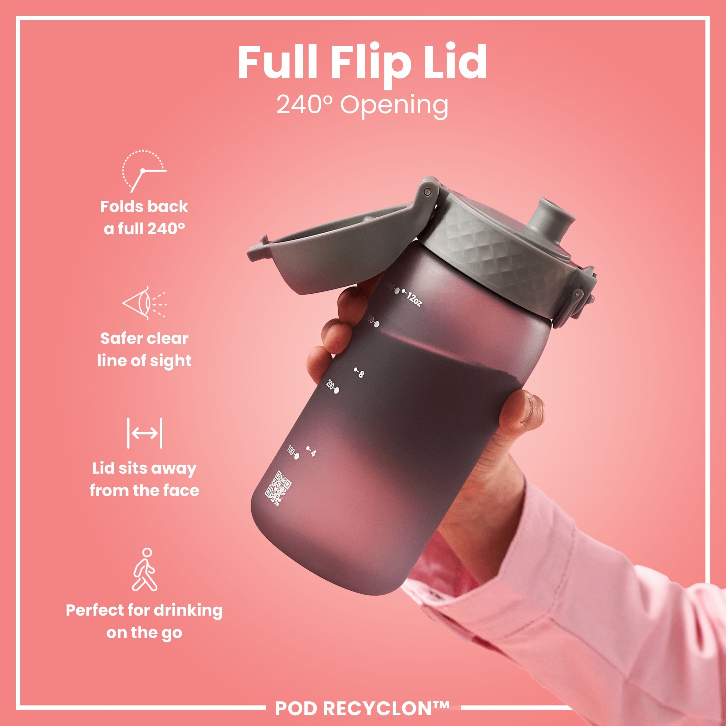 Leak Proof Small Water Bottle With Straw, Recyclon, Grey, 350ml (12oz)