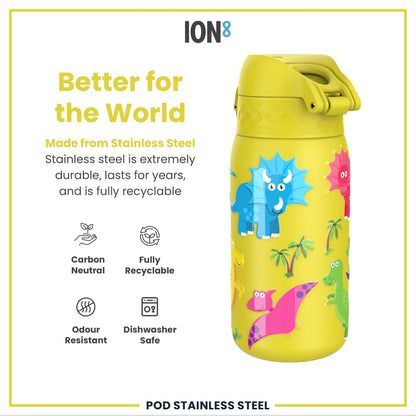 Leak Proof Kids Water Bottle, Stainless Steel, Dinosaurs, 400ml (13oz)