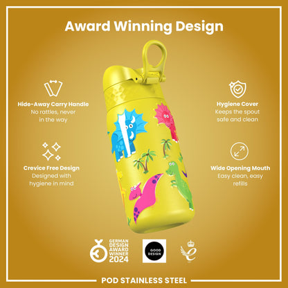 Leak Proof Kids Water Bottle, Stainless Steel, Dinosaurs, 400ml (13oz)