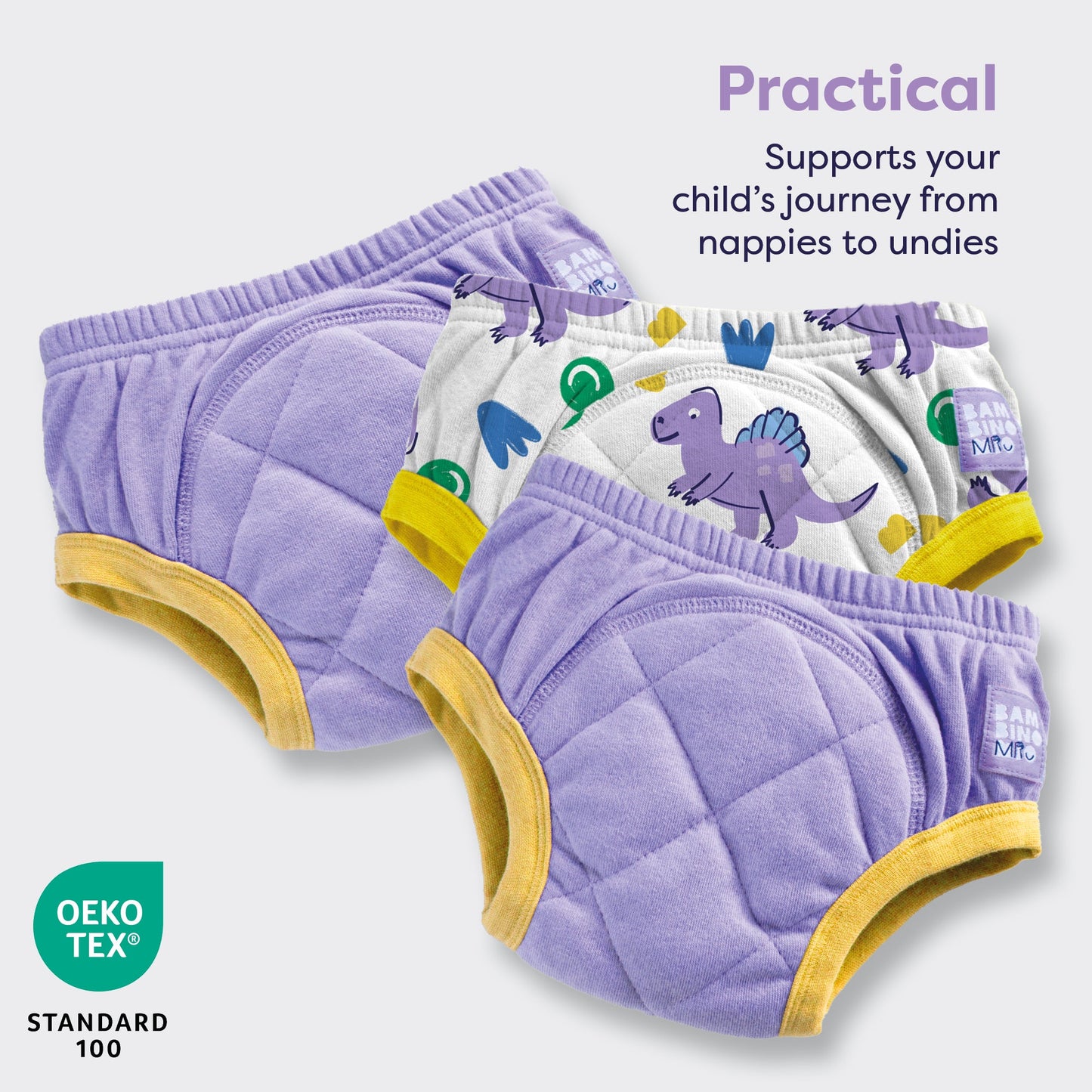 3 Pack Reusable Potty Training Pants in Purple Dinosaur - Enhanced Design