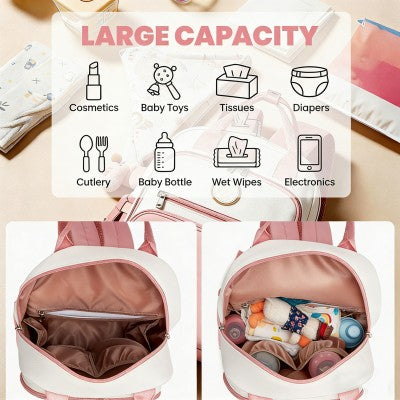 Miss Lulu Baby Changing Backpack (Pink & White) - BCM2532PK/WH