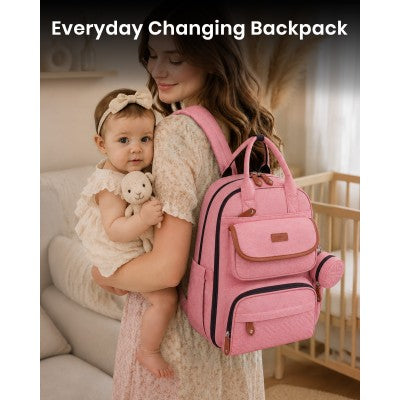 Kono Baby Changing Backpack With Changing Mat & Pacifier Pouch (Pink) - BCK2615PK