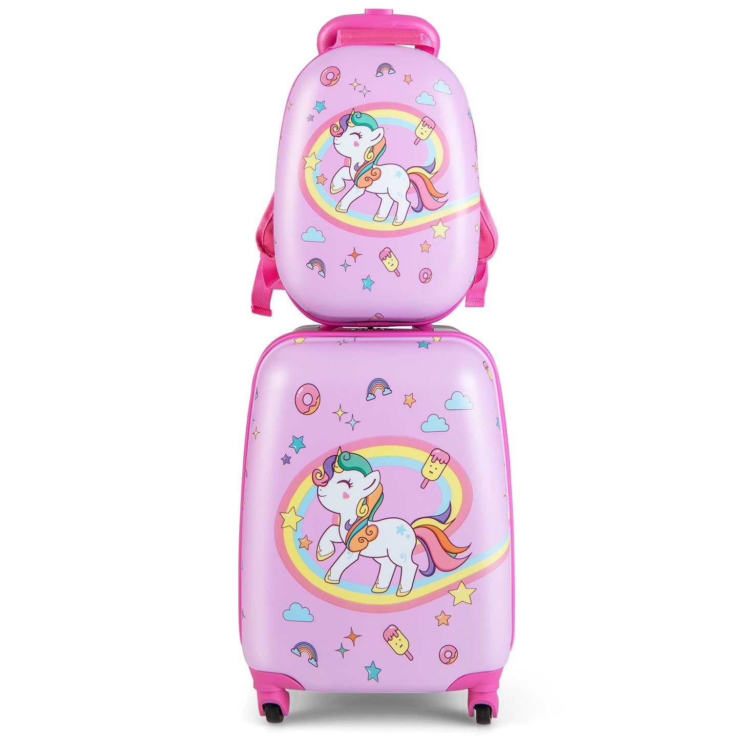 2 Pieces Kids Luggage Set with Wheels and Height Adjustable Handle-Blue