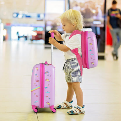 2 Pieces Kids Luggage Set with Wheels and Height Adjustable Handle-Blue