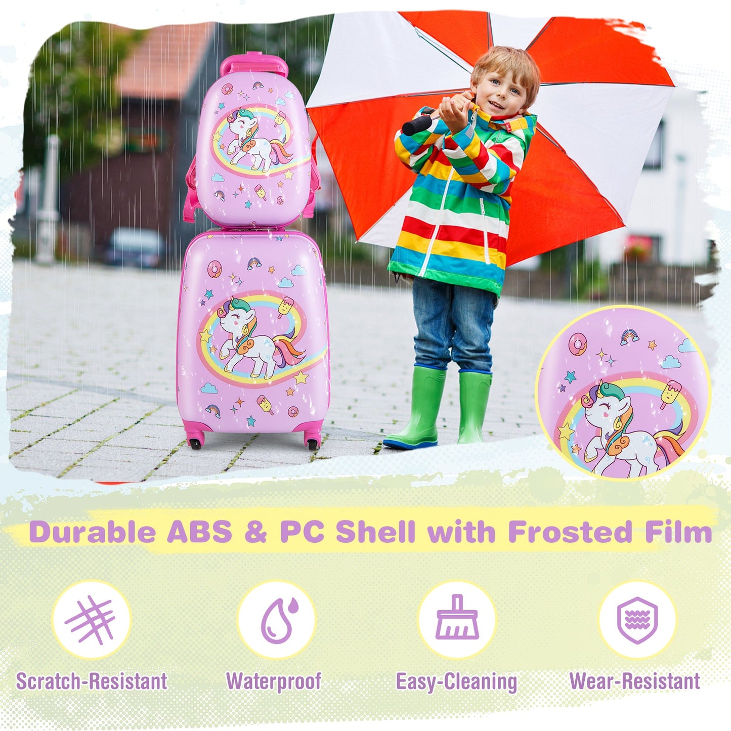 2 Pieces Kids Luggage Set with Wheels and Height Adjustable Handle-Blue