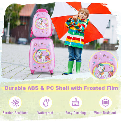 2 Pieces Kids Luggage Set with Wheels and Height Adjustable Handle-Blue