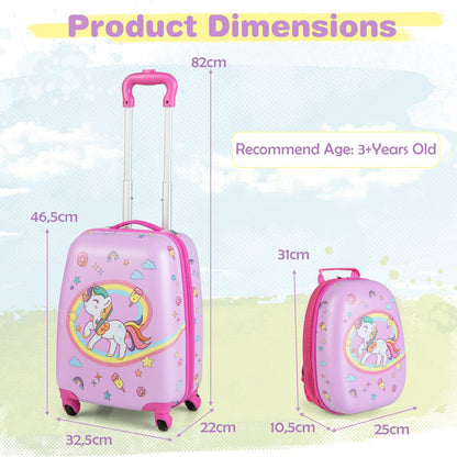 2 Pieces Kids Luggage Set with Wheels and Height Adjustable Handle-Blue