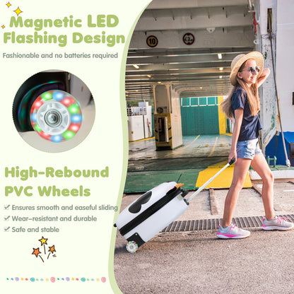 16 Inch Kids Luggage with Light-up Wheels and Telescopic Handle-Pink Horse