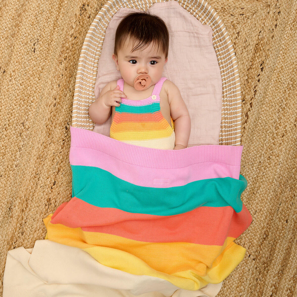 Personalised Baby Blanket Pink Rainbow Stripe - Bobby