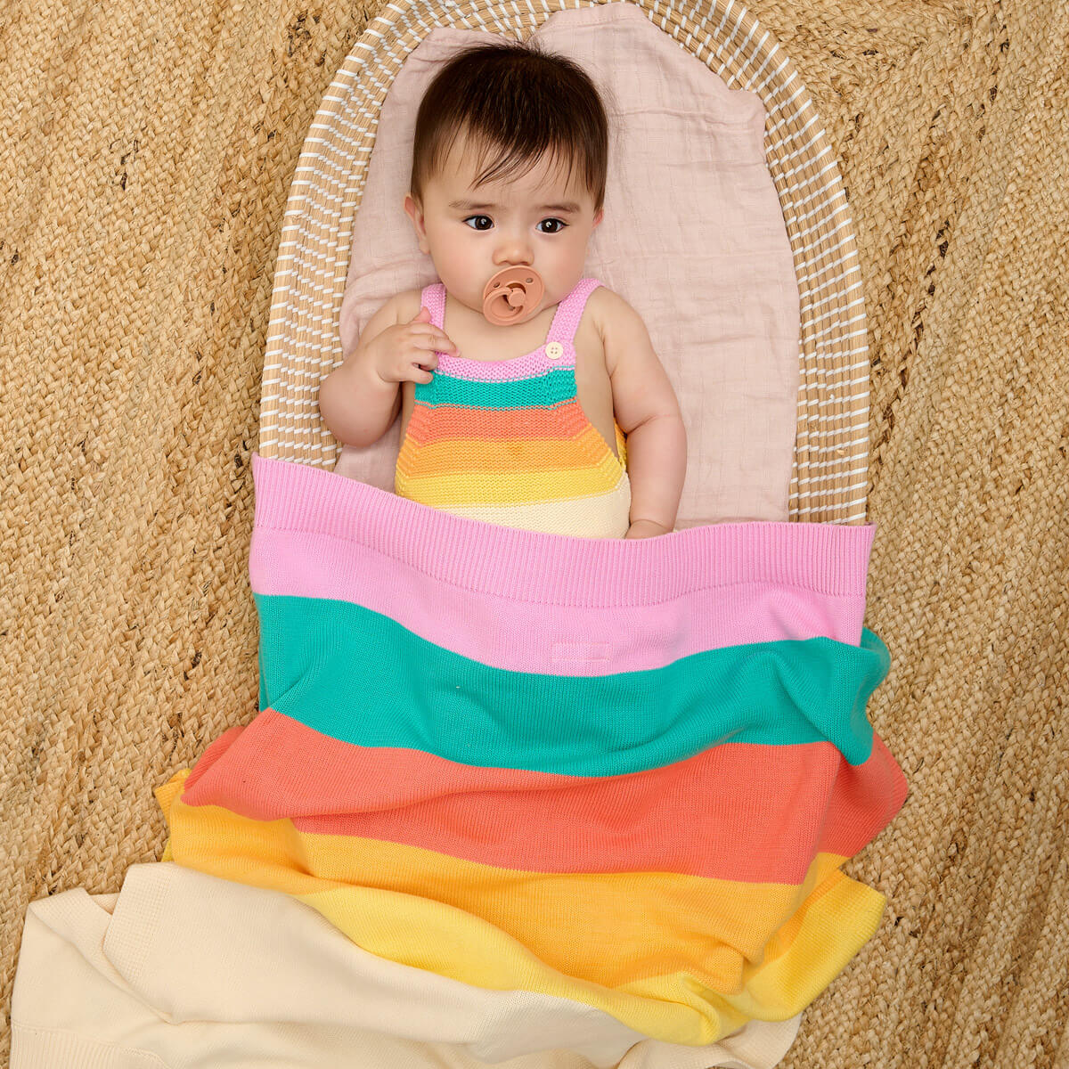 Personalised Baby Blanket Pink Rainbow Stripe - Bobby
