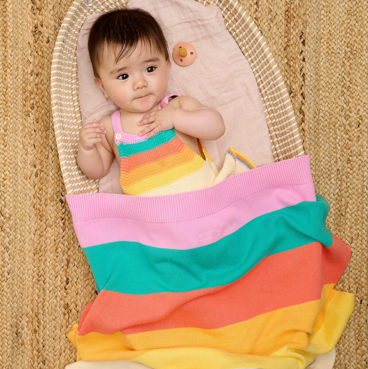 Personalised Baby Blanket Pink Rainbow Stripe - Bobby