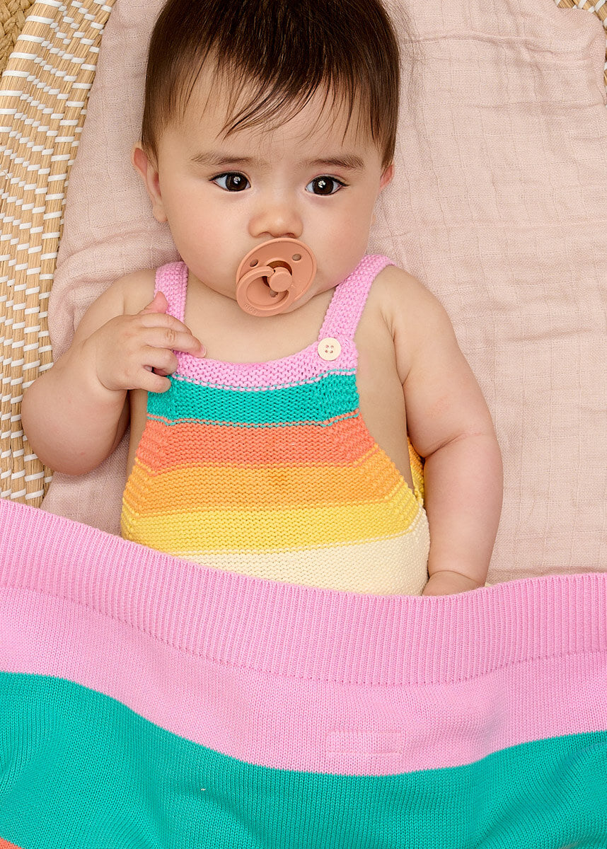 Personalised Baby Blanket Pink Rainbow Stripe - Bobby