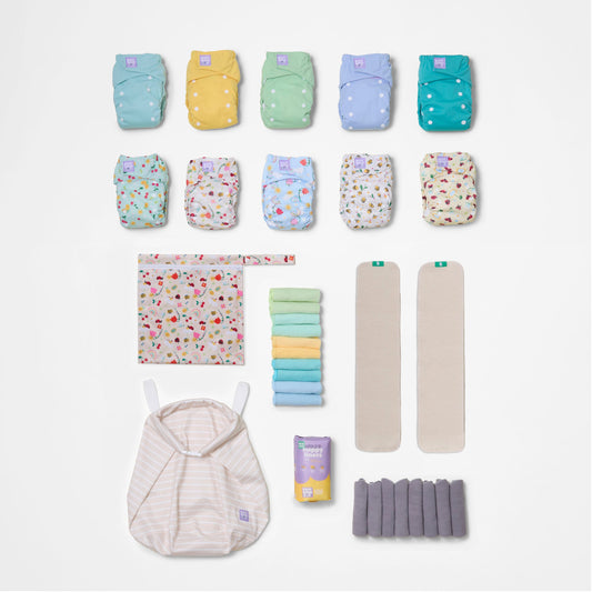 The Essentials Reusable Nappy Bundle in Garden Party + Pastels