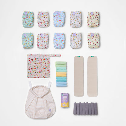 The Essentials Reusable Nappy Bundle in Garden Party
