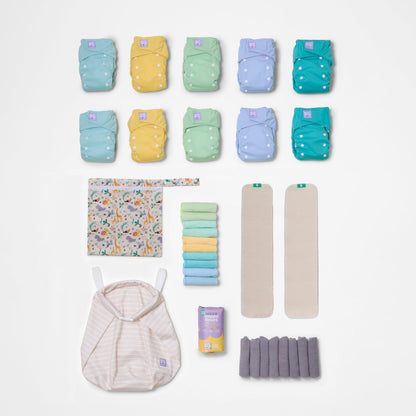 The Essentials Reusable Nappy Bundle in Paintbox Pastels