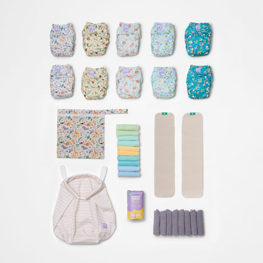 The Essentials Reusable Nappy Bundle in Wild Life