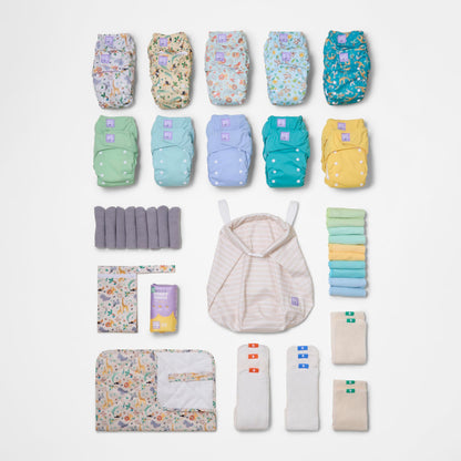 The Everything Reusable Nappy Bundle in Wild Life and Pastels