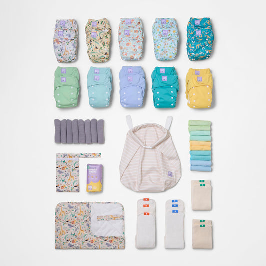 The Everything Reusable Nappy Bundle in Wild Life and Pastels