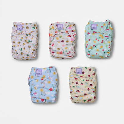 Revolutionary Reusable Nappy Bundle 5 Pack in Garden Party