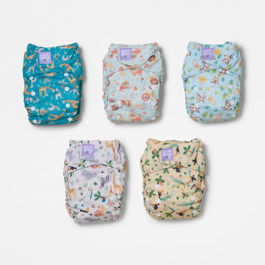 Revolutionary Reusable Nappy Bundle 5 Pack in Wild Life