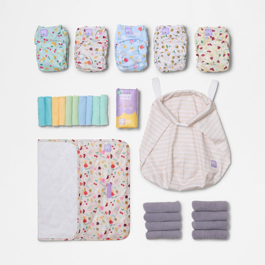 The Newborn Reusable Nappy Starter Bundle in Garden Party