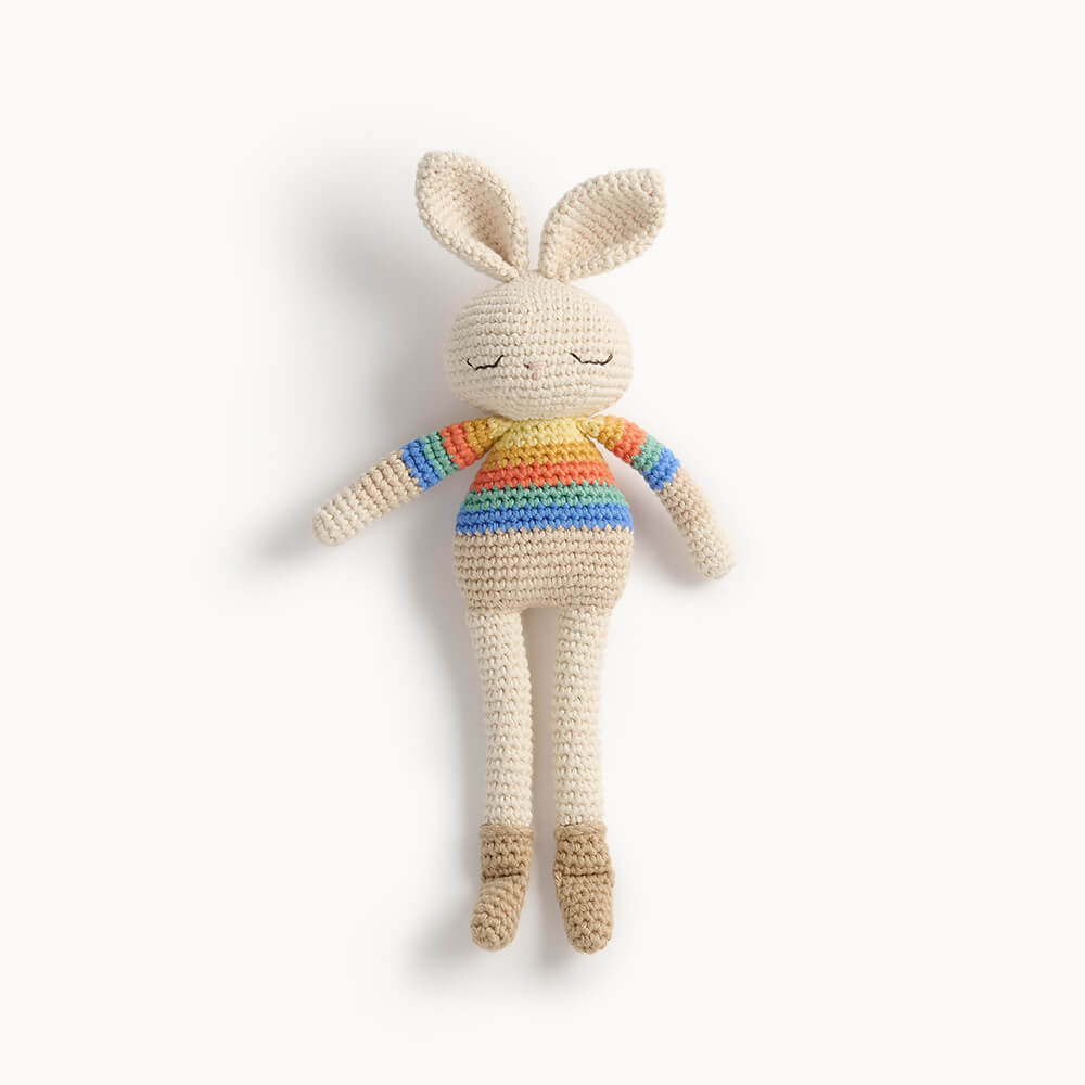 Organic Cotton Rainbow Stripe Bonnie Bunny Crochet Baby Toy