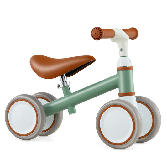 Baby Balance Bike with Height Adjustable Handle and Seat-Green