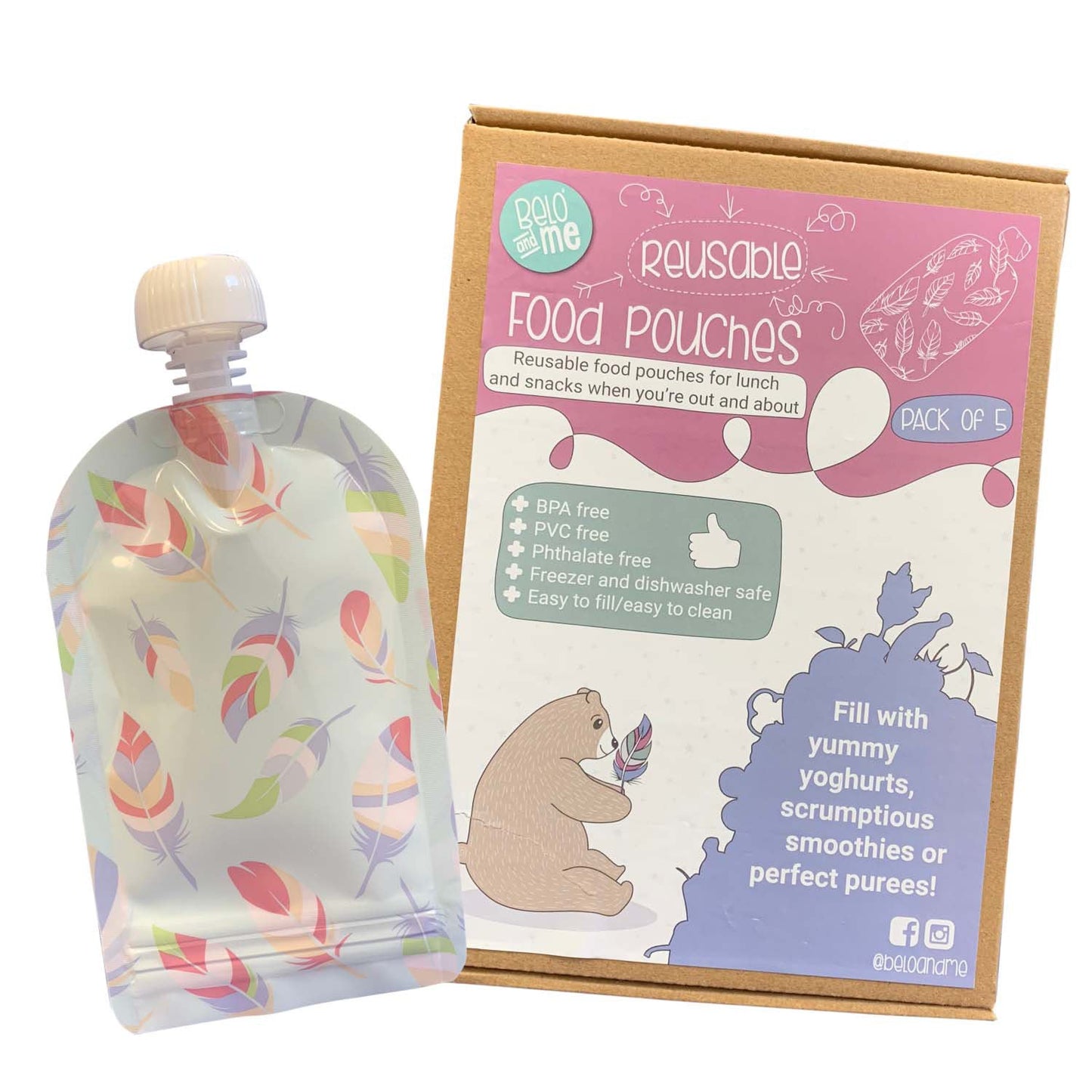 Belo And Me Reusable Food Pouches (Pack Of 5) - Little Lug