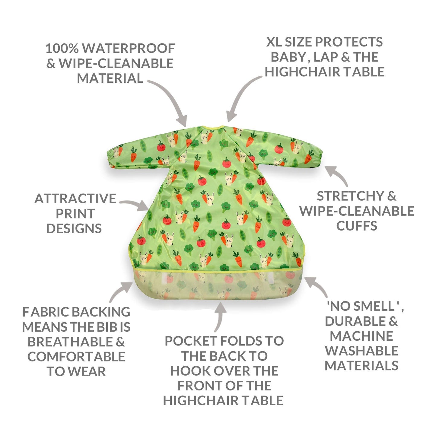 Wipeezee Coverall Bib - Green Bunny & Veg