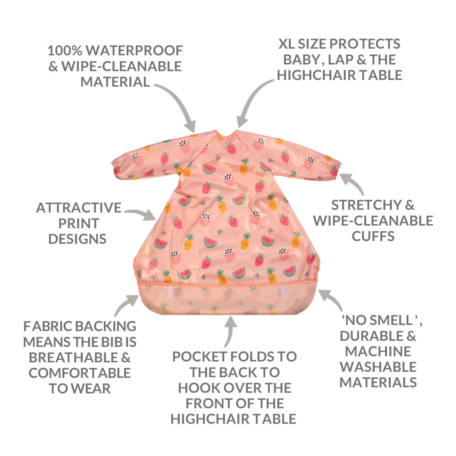 Wipeezee Coverall Bib - Pink Yummy Treats