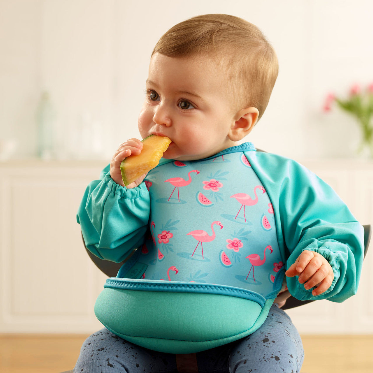 Weaning Bib with Sleeves - Flamingos UltraBib